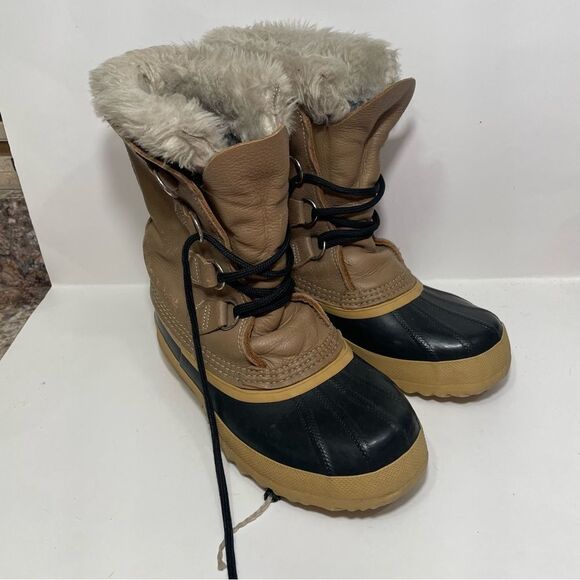 Sorel Beige Leather Insulated Waterproof Winter Boots - Picture 2 of 8